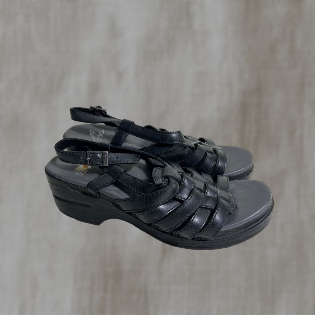 Dansko DANSKO Womens Sandal Open Toe Strappy Leather Wedge Black Size 7 US 7 EUR 37 Size US 7 / IT 37 - 1 Thumbnail