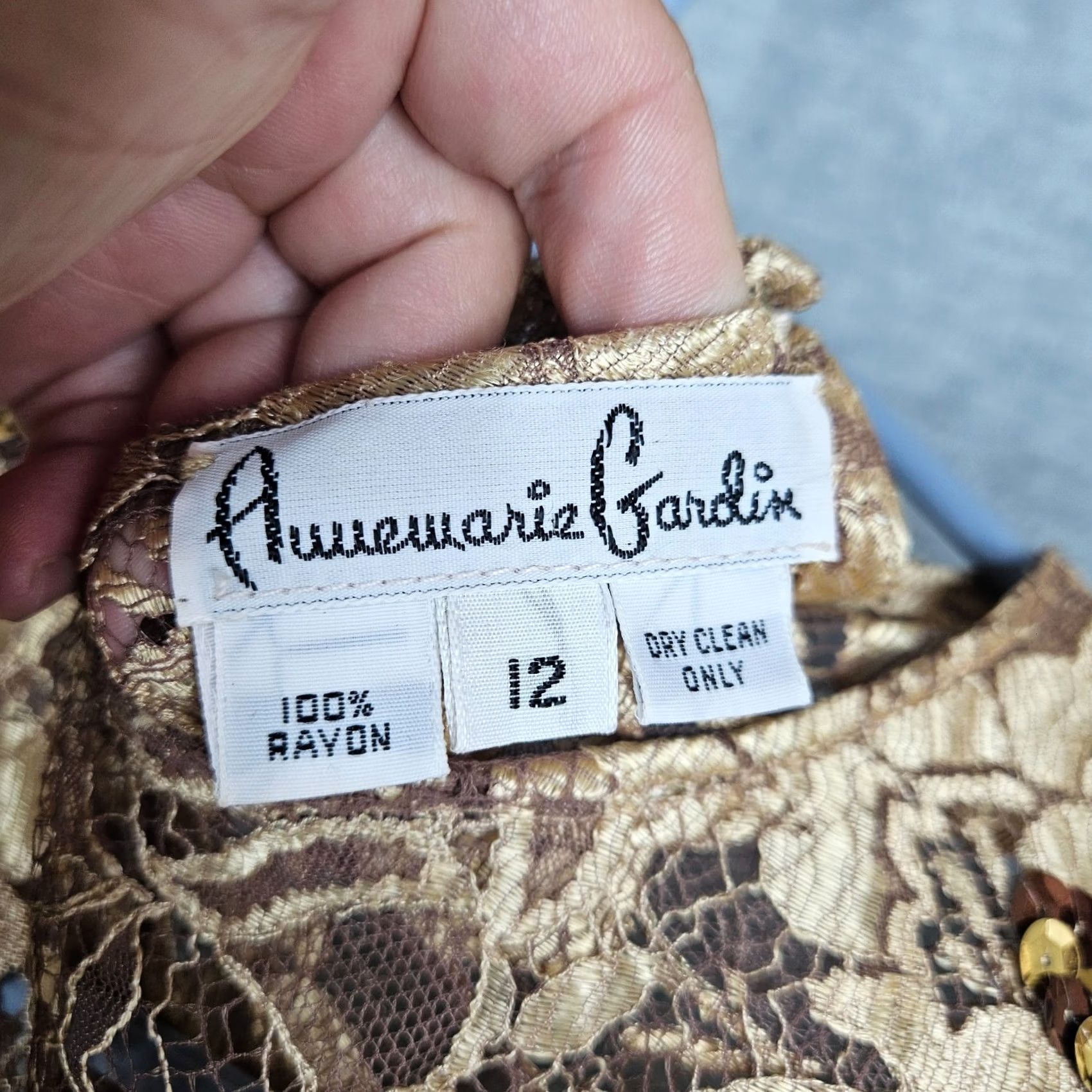 Vintage Annemarie Gardin Blouse Mock Neck Lace Floral Printed Gold Sz 12 Womens Regular Long Sleeve Sequin Size XL / US 12-14 / IT 48-50 - 6 Thumbnail