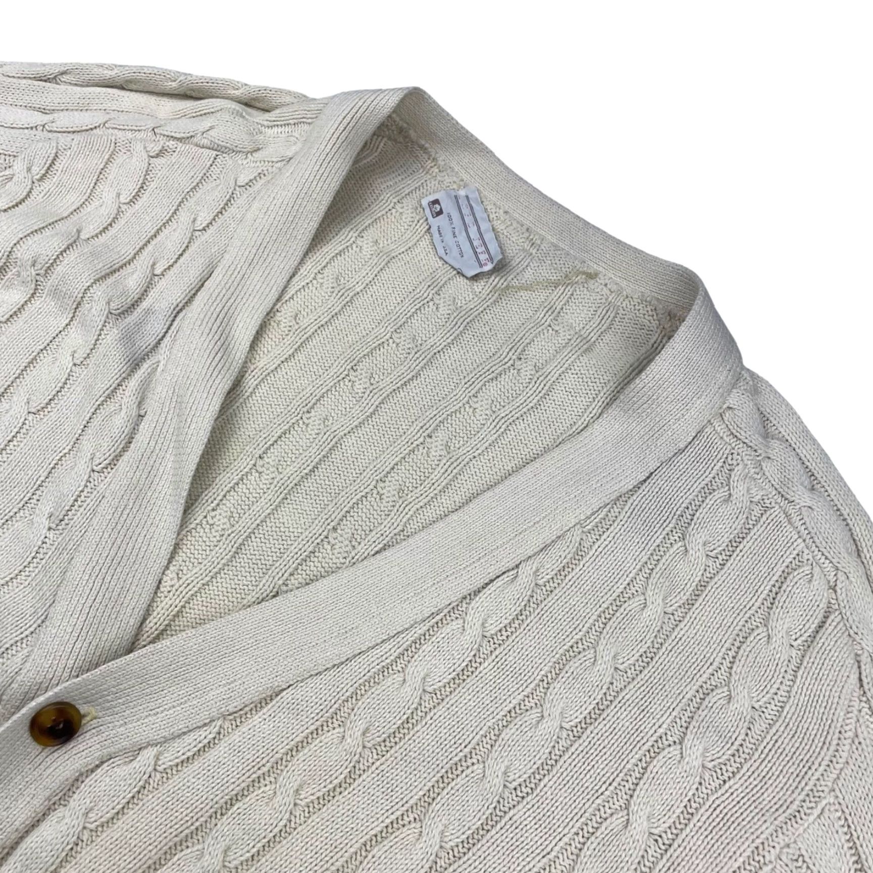 Vintage VINTAGE Lord Jeff Cardigan Sweater Mens 100% Cotton Cable-Knit Ivory Medium USA Beige Solid Size US M / EU 48-50 / 2 - 2 Thumbnail