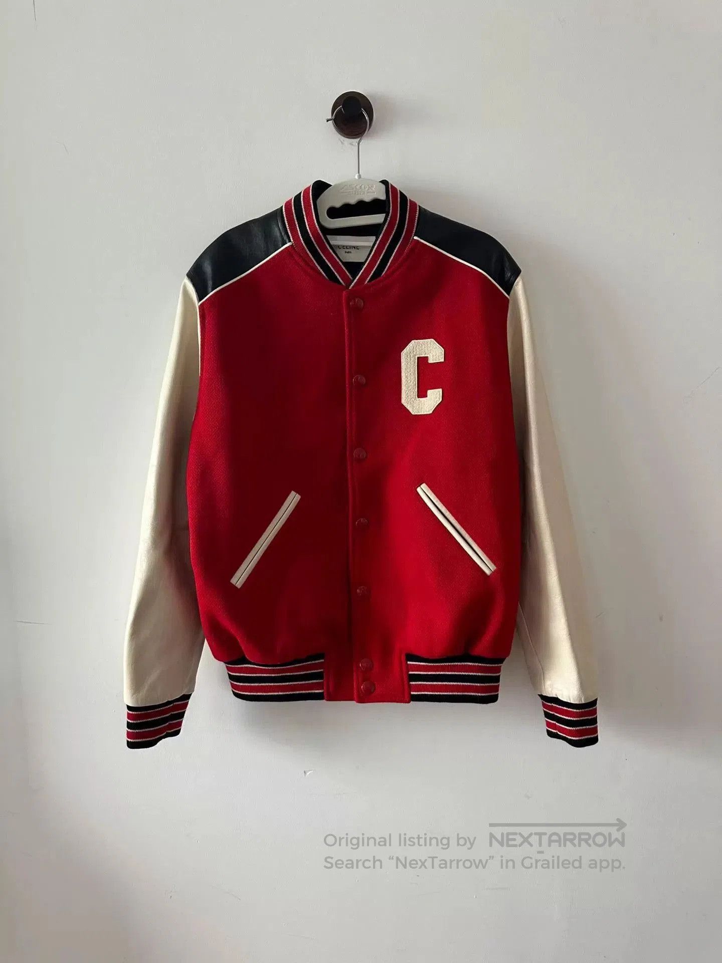 Celine Red Varsity Bomber Jacket with Contrast Sleeves. Size US S / EU 44-46 / 1 - 1 Thumbnail