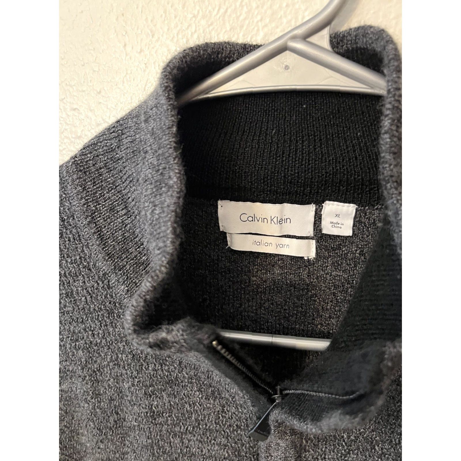 Calvin Klein Calvin Klein Men's Sweater XL Mock Neck 1/4 Zip Wool Black Gray Italian Yarn Pullover Size US XL / EU 56 / 4 - 2 Thumbnail