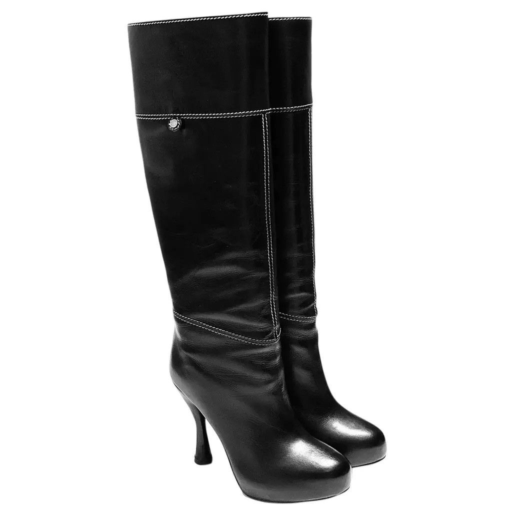 Bally Bally Black Leather High Heel Knee Boots Size: EU 37 Size US 6 / IT 36 - 10 Thumbnail