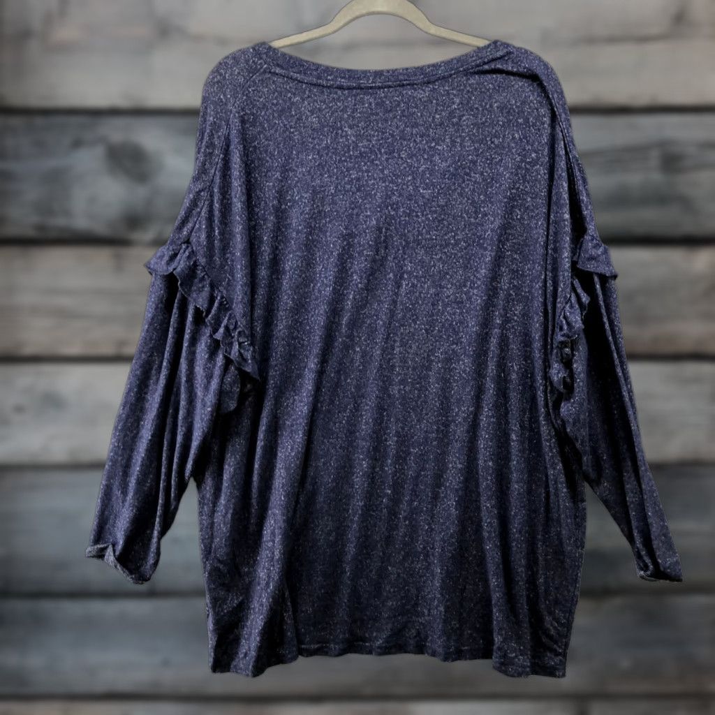 Jordan Brand Alexander Jordan Long Sleeve Tunic Top Womens 2X blue V-neck Ruffle Stretchy Shirt Tee Size XXL / US 16-18 / IT 52-54 - 1 Thumbnail