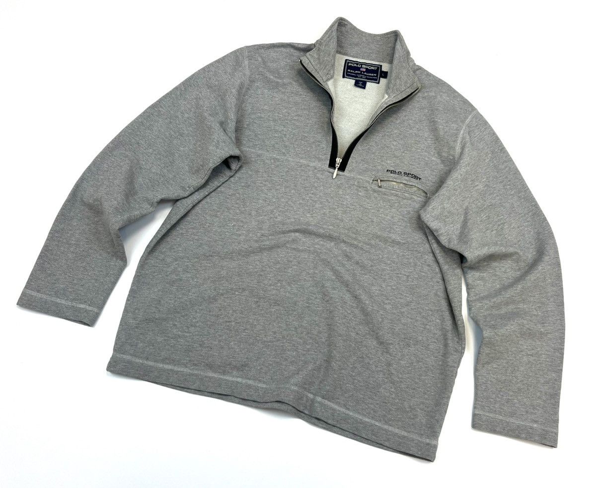 Polo Ralph Lauren × Ralph Lauren × Vintage Vintage Polo Sport Ralph Lauren Logo Grey Cotton 1/4 Zip -L Size US L / EU 52-54 / 3 - 1 Thumbnail