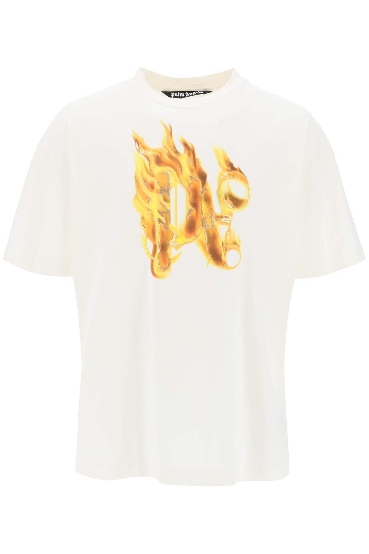 image of Palm Angels "burning Monogram T in Bianco, Men's (Size Small)