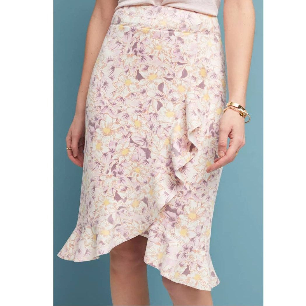 Anthropologie Anthropologie Skye Ruffled Floral Skirt $120 SIZE 6P Peach Size 28" / US 6 / IT 42 - 2 Thumbnail