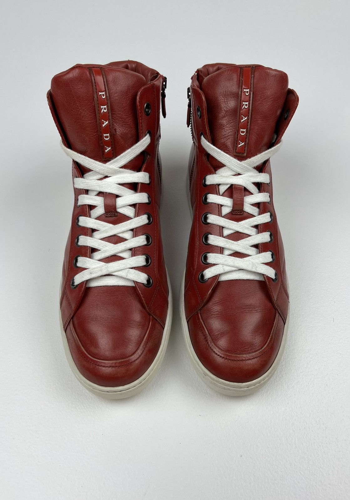 Prada PRADA Sneakers Hi Top Leather Shoes Side Zip Red Tab Logo Size US 10 / EU 43 - 3 Thumbnail