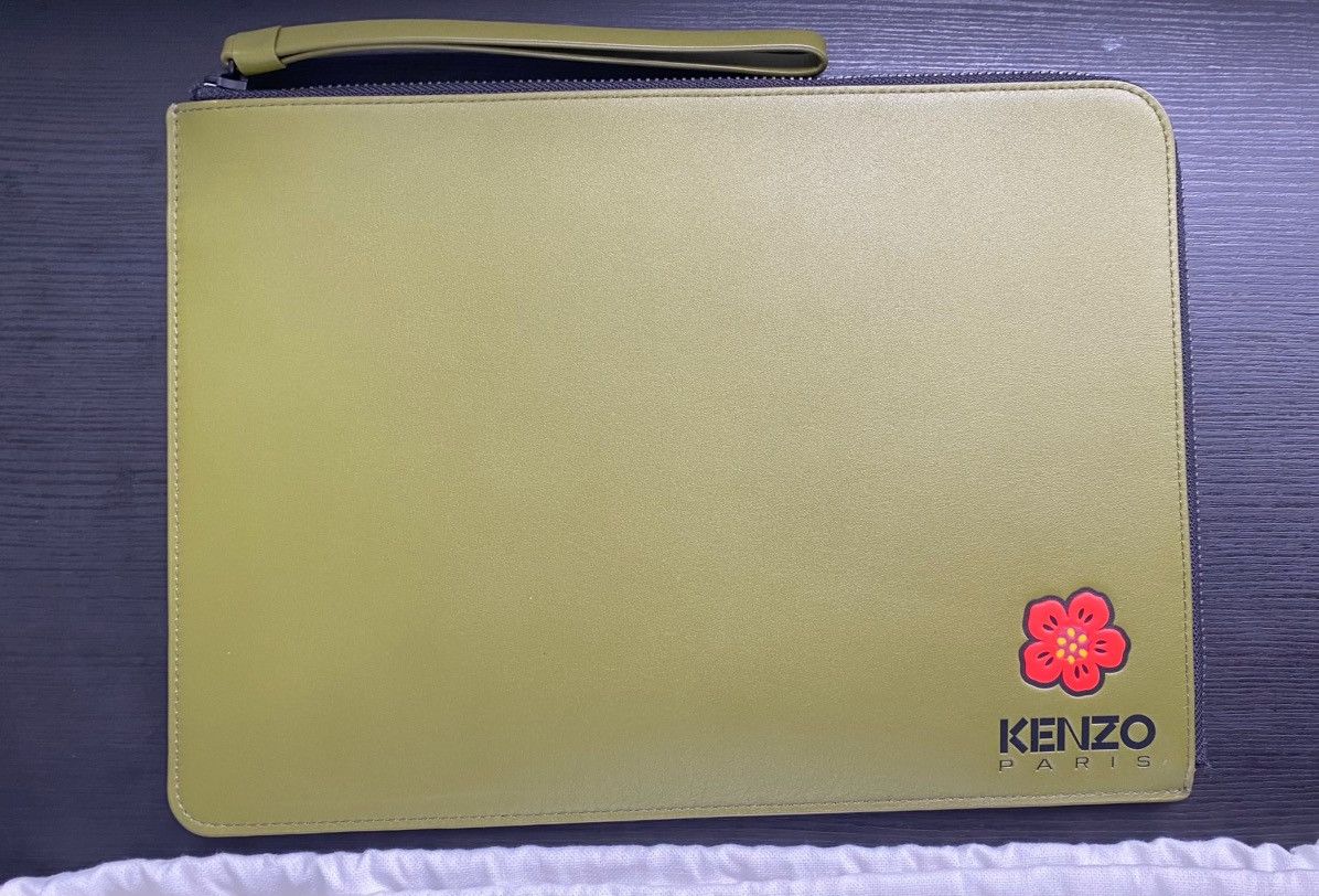 Kenzo KENZO Large 'Boke Flower' Leather Clutch - Khaki Size ONE SIZE - 5 Thumbnail