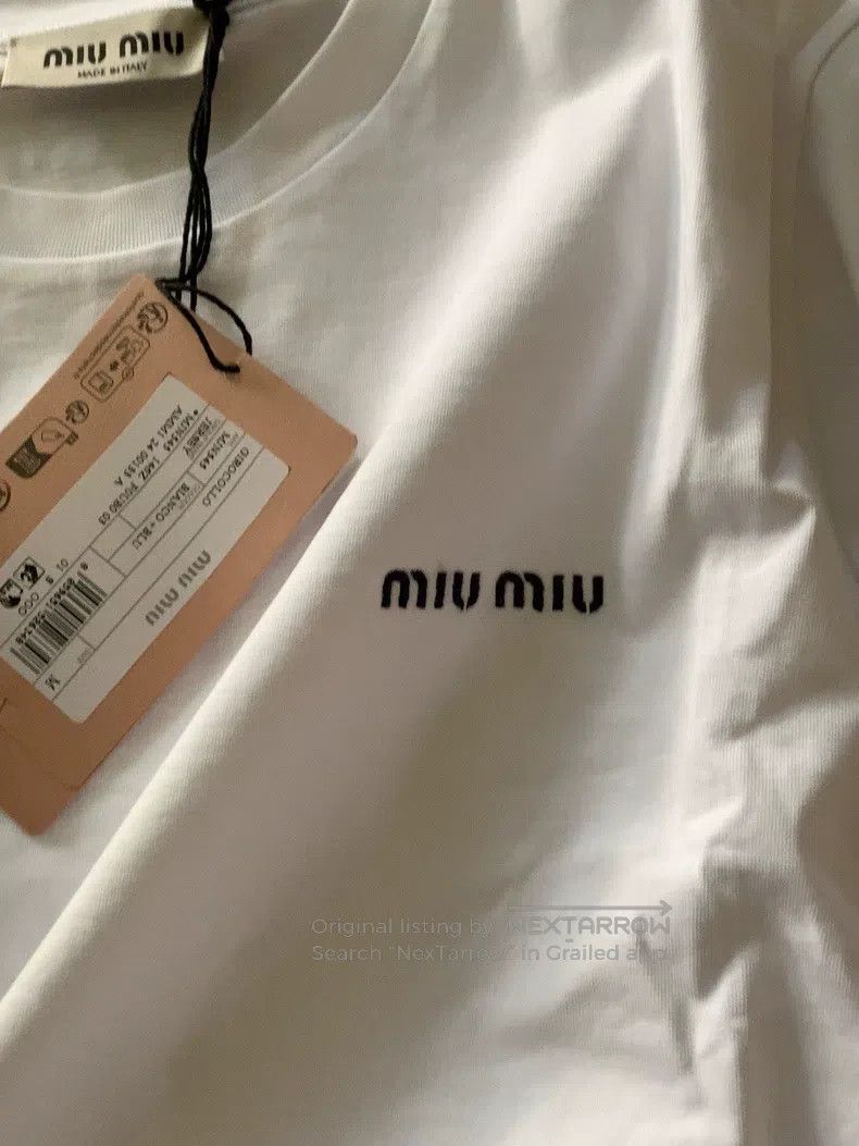 Miu Miu Miu Miu Size M White round neck logo embroidered short slee Size M / US 6-8 / IT 42-44 - 4 Thumbnail
