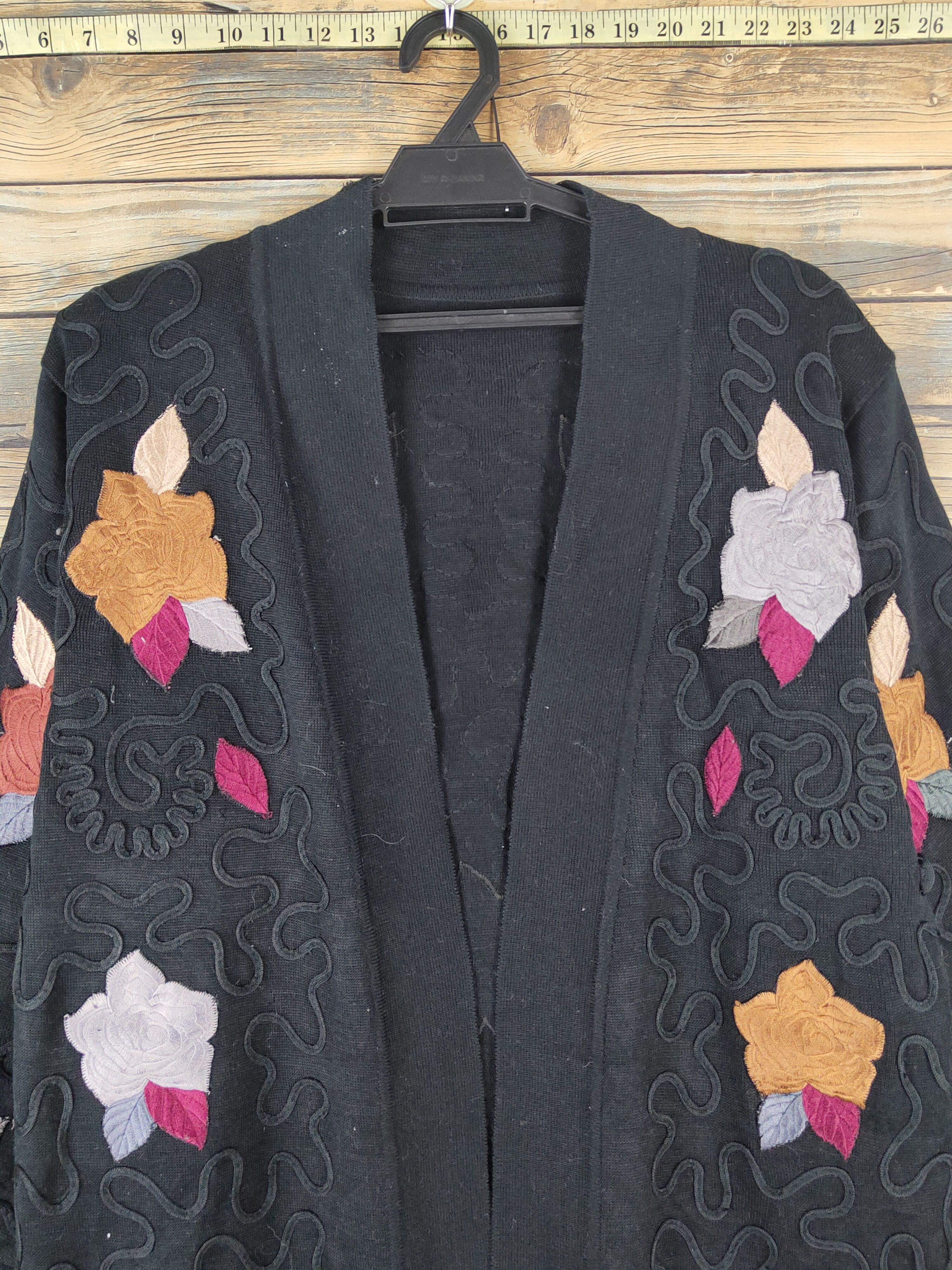 Vintage Japan ripped vintage Black Knitwear art Cardigan #W161628 Size L / US 10 / IT 46 - 2 Thumbnail