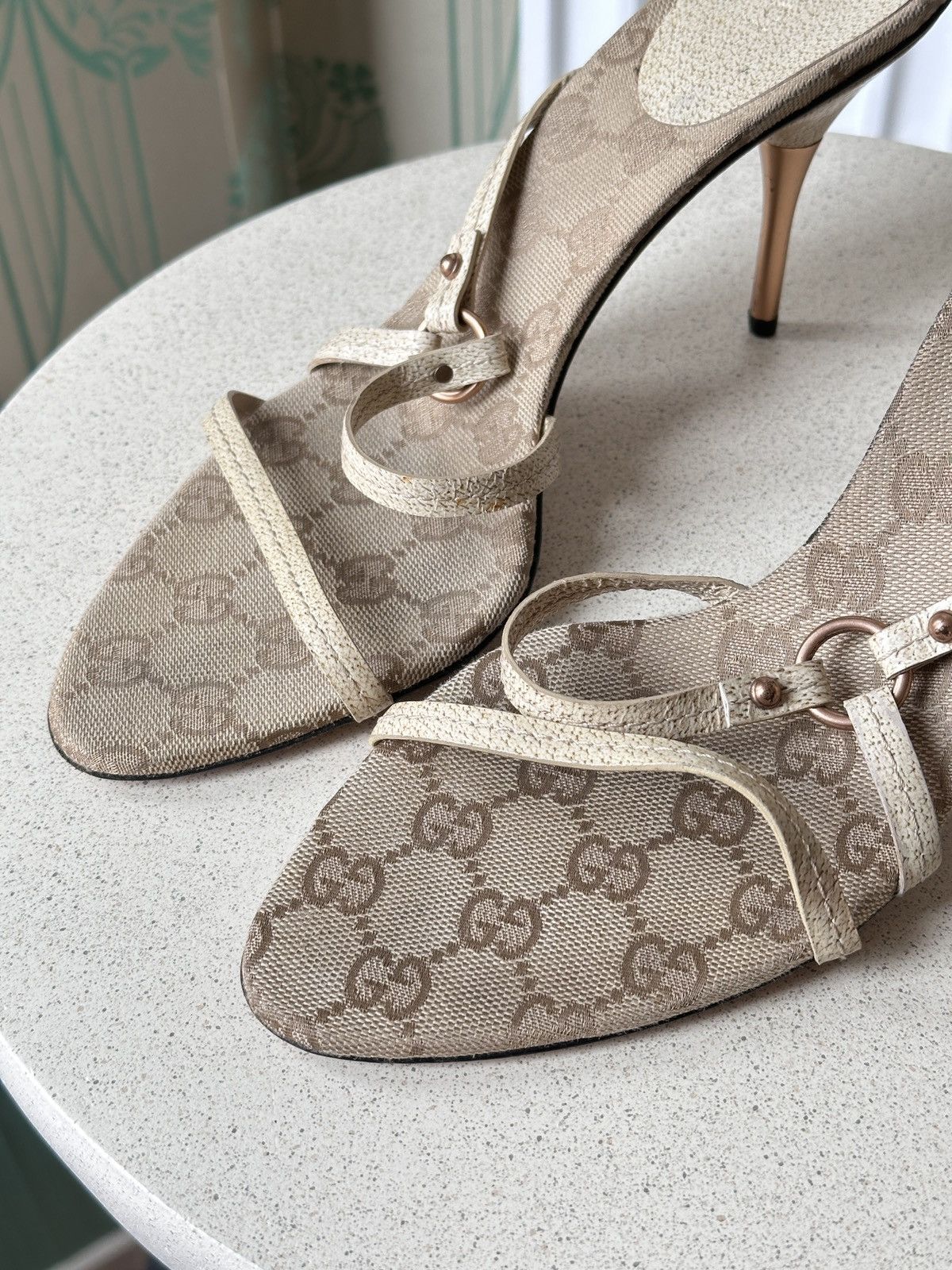 Gucci GUCCI Monogram Beige Kitten Heels Sandals Size 38,5/ 8,5 Size US 8 / IT 38 - 4 Thumbnail