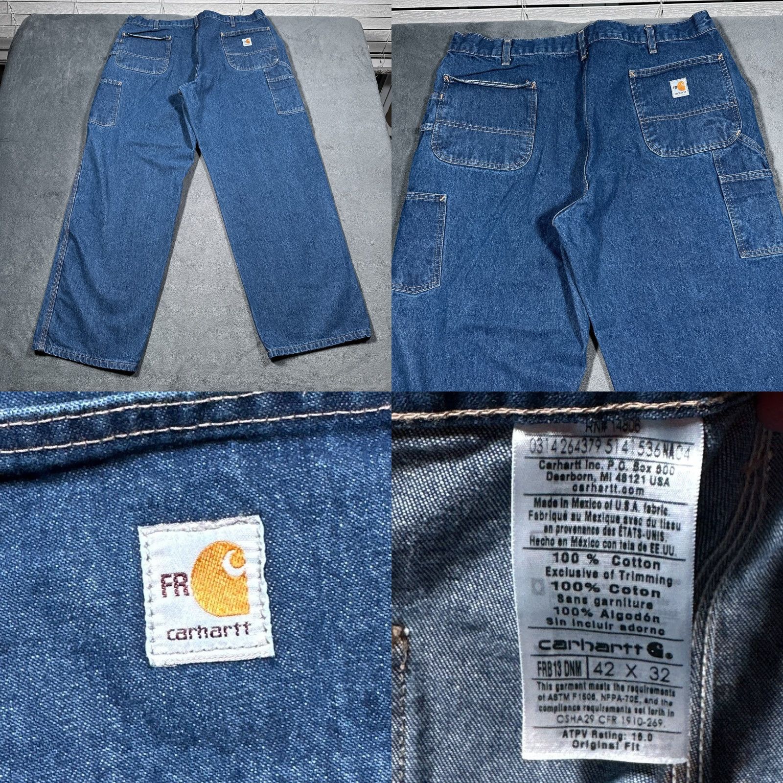 Carhartt VINTAGE Carhartt Workwear Jeans Mens 42x32 Blue Denim Flame Resistant Industrial Pants Size US 42 / EU 58 - 8 Thumbnail