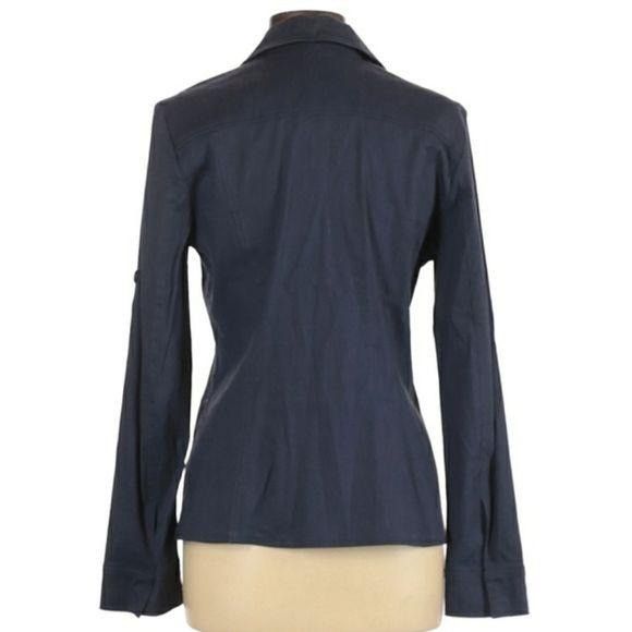 Elie Tahari Tahari Linen Blazer L Jacket Linen Dark Wash Long Tab Sleeve Size L / US 10 / IT 46 - 8 Thumbnail
