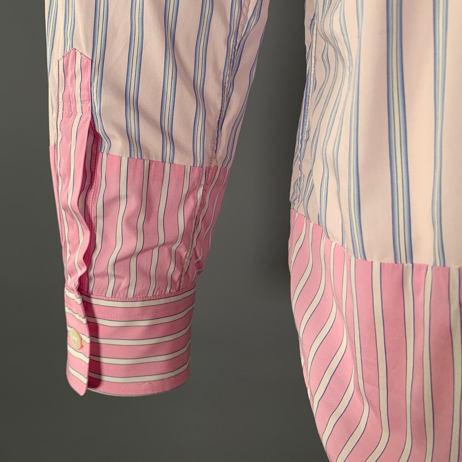 Comme des Garcons COMME des GARCONS Pink Blue Stripe Cotton Long Sleeve Shirt Size US XL / EU 56 / 4 - 5 Thumbnail