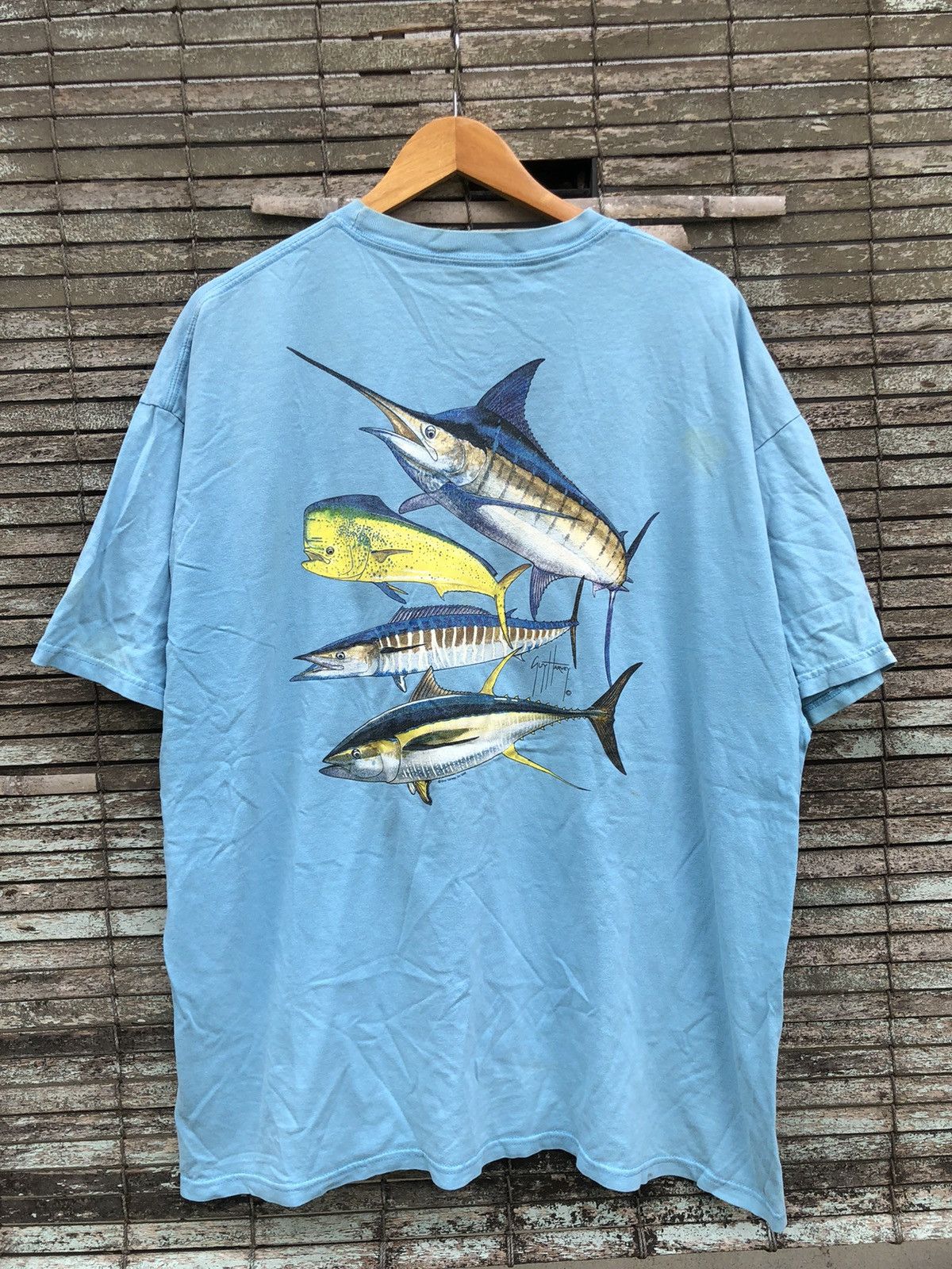 Vintage Vintage Guy Harvey Backhit Single Pocket Tee Size US XXL / EU 58 / 5 - 1 Thumbnail