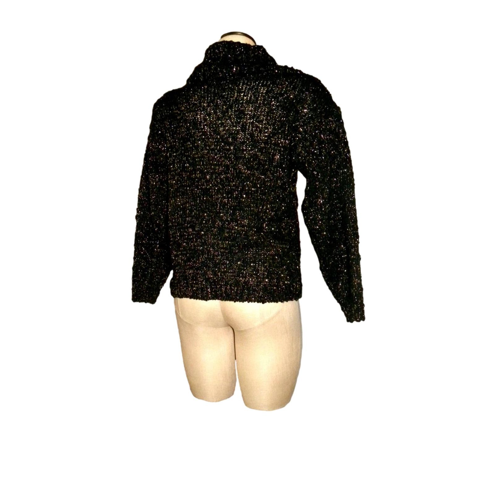 Vintage 80s Black & Gold Lurex Metallic COWL Neck Sweater Size XS / US 0-2 / IT 36-38 - 10 Thumbnail