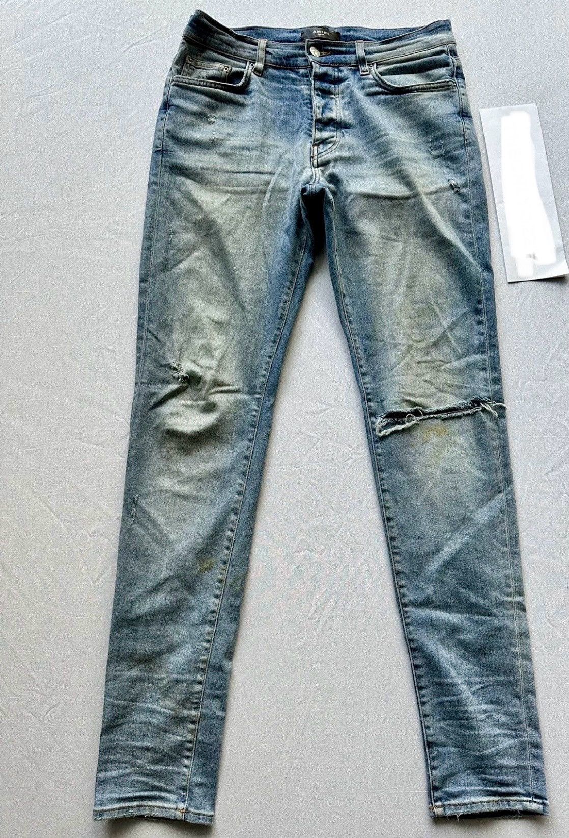 Amiri Amiri Skinny Jeans Blue Slit Knee Denim sz 32 Size US 32 / EU 48 - 1 Thumbnail