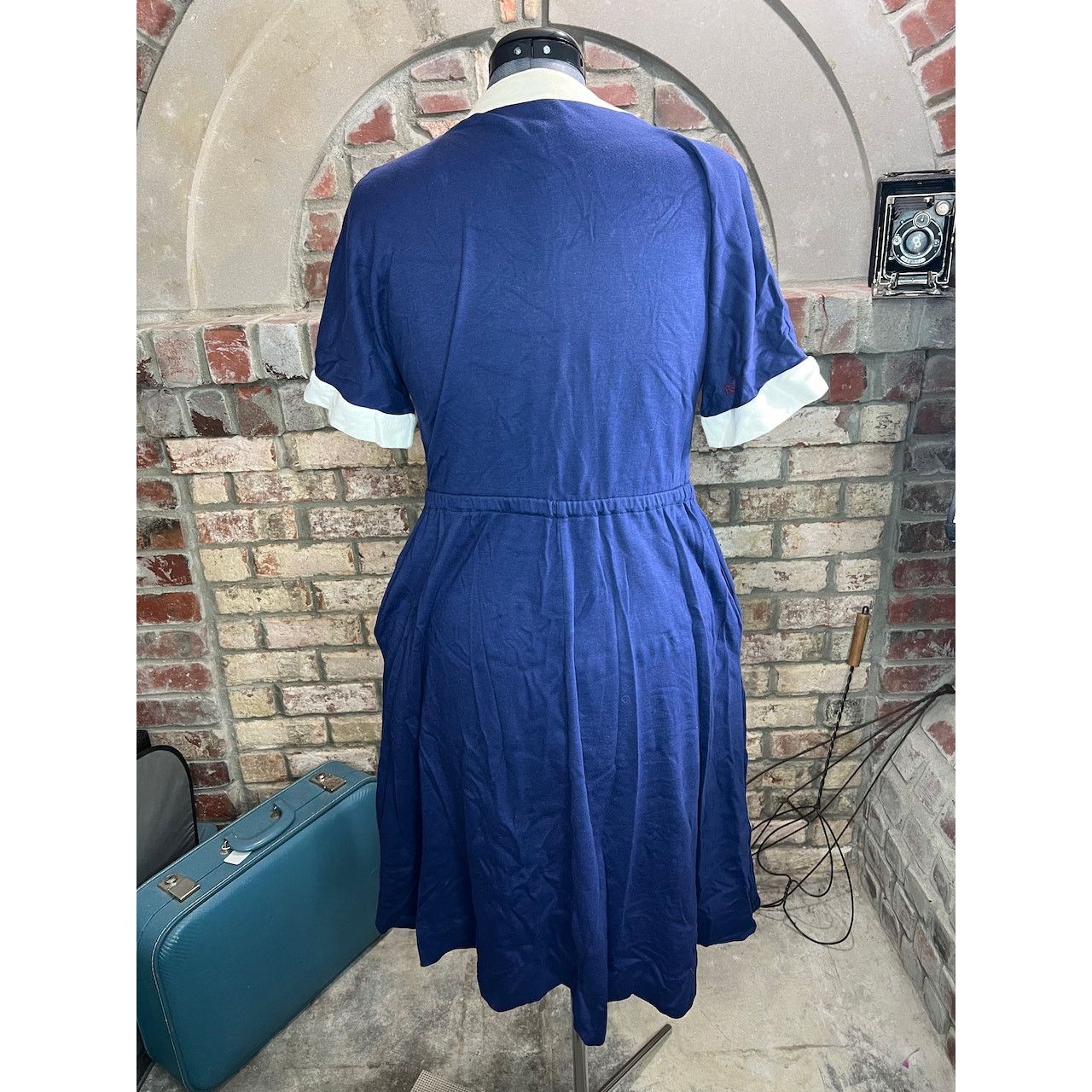 Vintage dress knit swing skirt pockets navy blue white casual Size M / US 6-8 / IT 42-44 - 6 Thumbnail