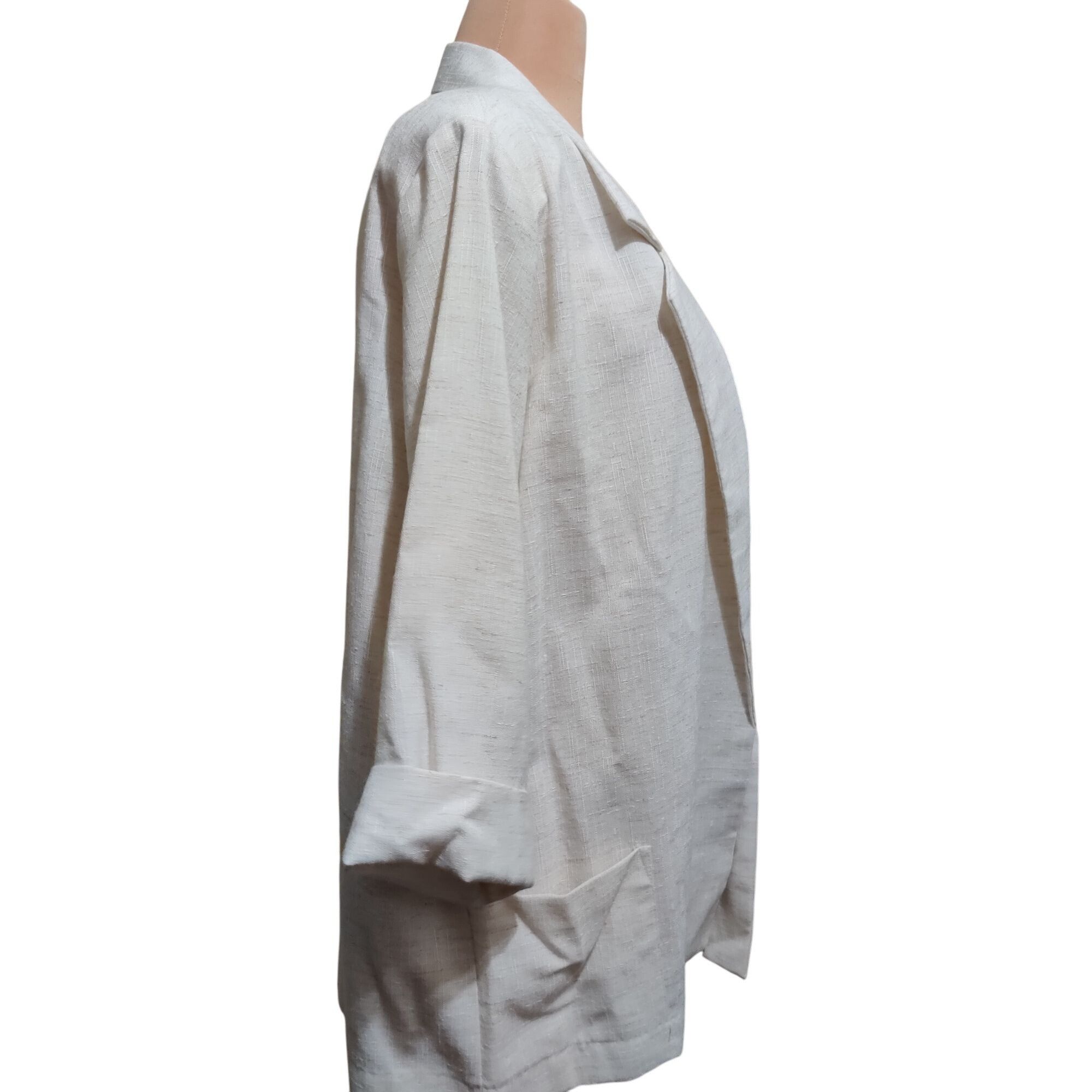Vintage Alice Stuart XL Vintage Cream Power Blazer Open Front Should Size XL / US 12-14 / IT 48-50 - 3 Thumbnail
