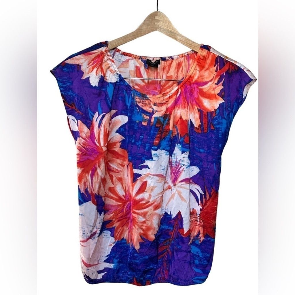 Ann Taylor ANN TAYLOR Tropical Top Floral Blue Orange Women's Size XS. Size XS / US 0-2 / IT 36-38 - 1 Thumbnail