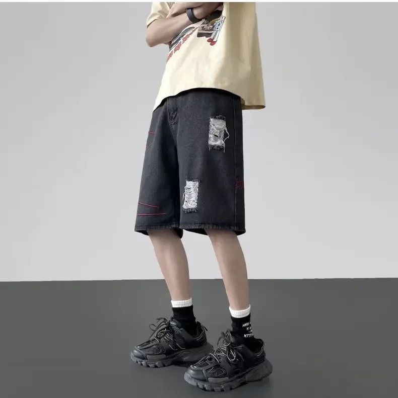 Denime × Japanese Brand Streetwear Shorts Casual Loose-fit Straight-leg Ripped Denim Size US 33 - 3 Thumbnail