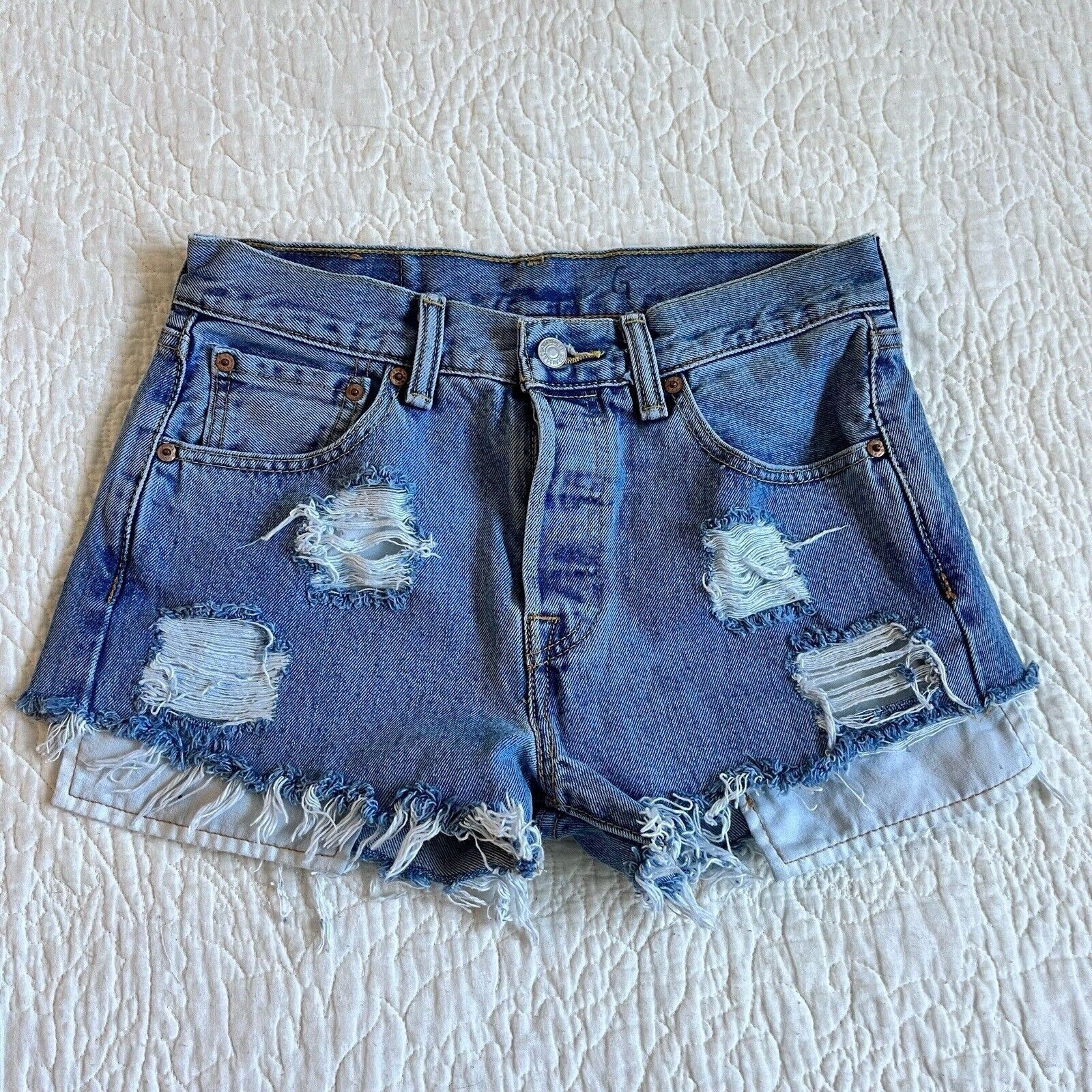 Levi's Levi’s 501 Womens Distressed Shorts Blue Denim Short Light W Size 28" / US 6 / IT 42 - 1 Thumbnail