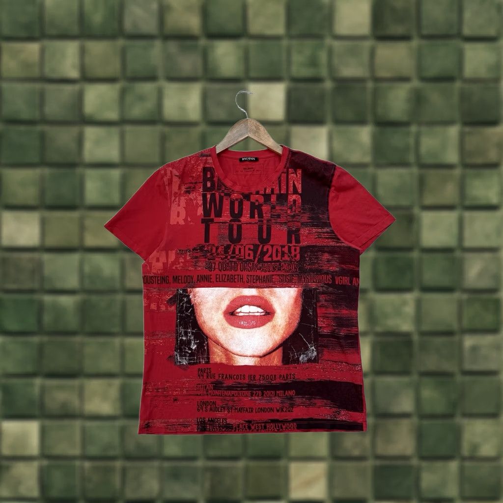 トップス 12SS BALMAIN graphic t-shirt archive Balmain VINTAGE Balmain Paris T-Shirt World Tour Printed Logo Slim
