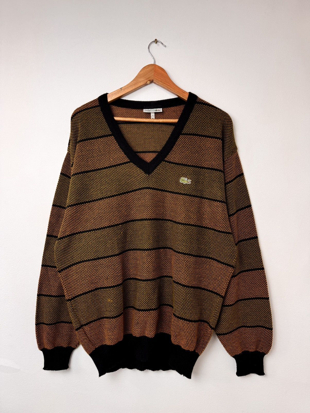 Lacoste Lacoste Men 90s-00s Vintage Knit V-neck Brown/Black Size L Size US L / EU 52-54 / 3 - 1 Thumbnail