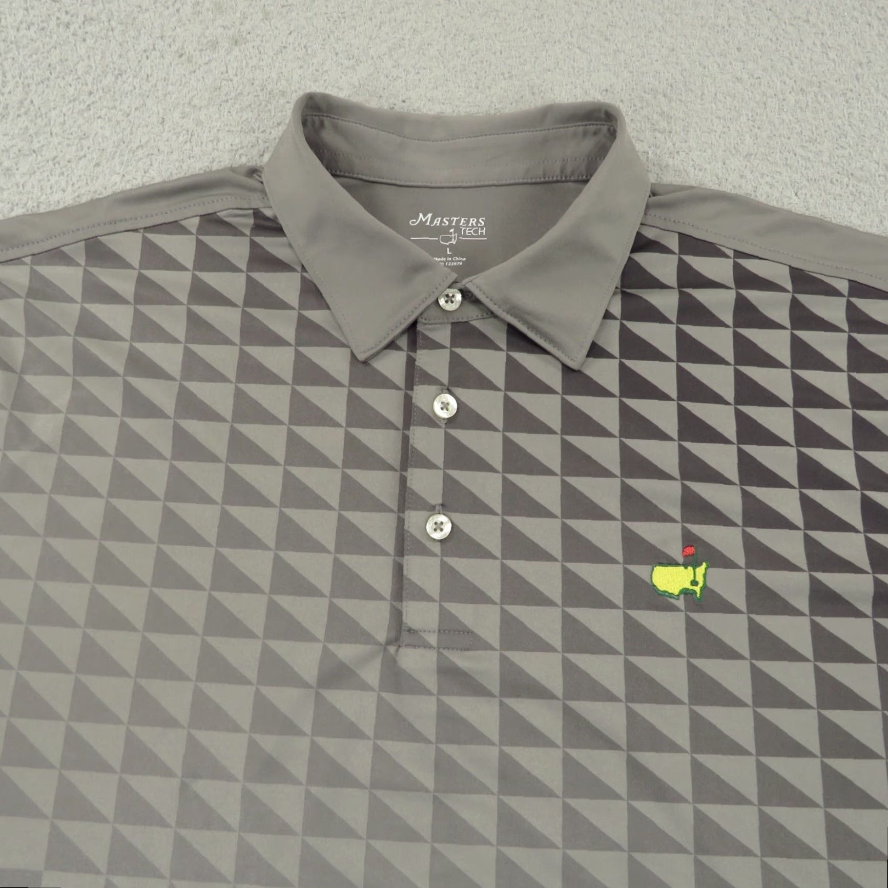 Vintage Masters Tech Polo Mens Large Grey Geometric Performance Golf Shirt Augusta Logo Size US L / EU 52-54 / 3 - 4 Thumbnail