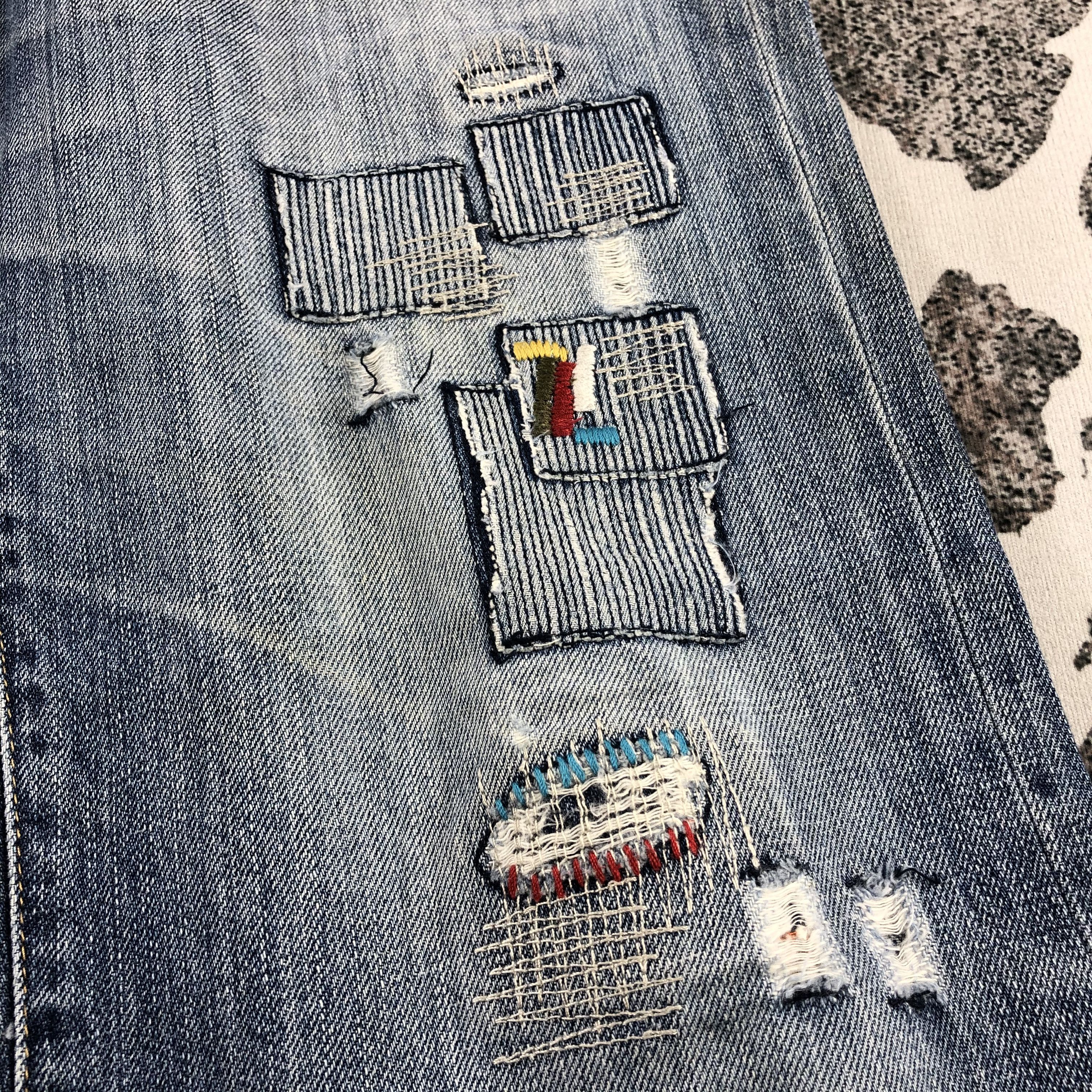 Japanese Brand Back Number Jeans Patchwork Cropped Denim KJ754 Size US 34 / EU 50 - 9 Thumbnail