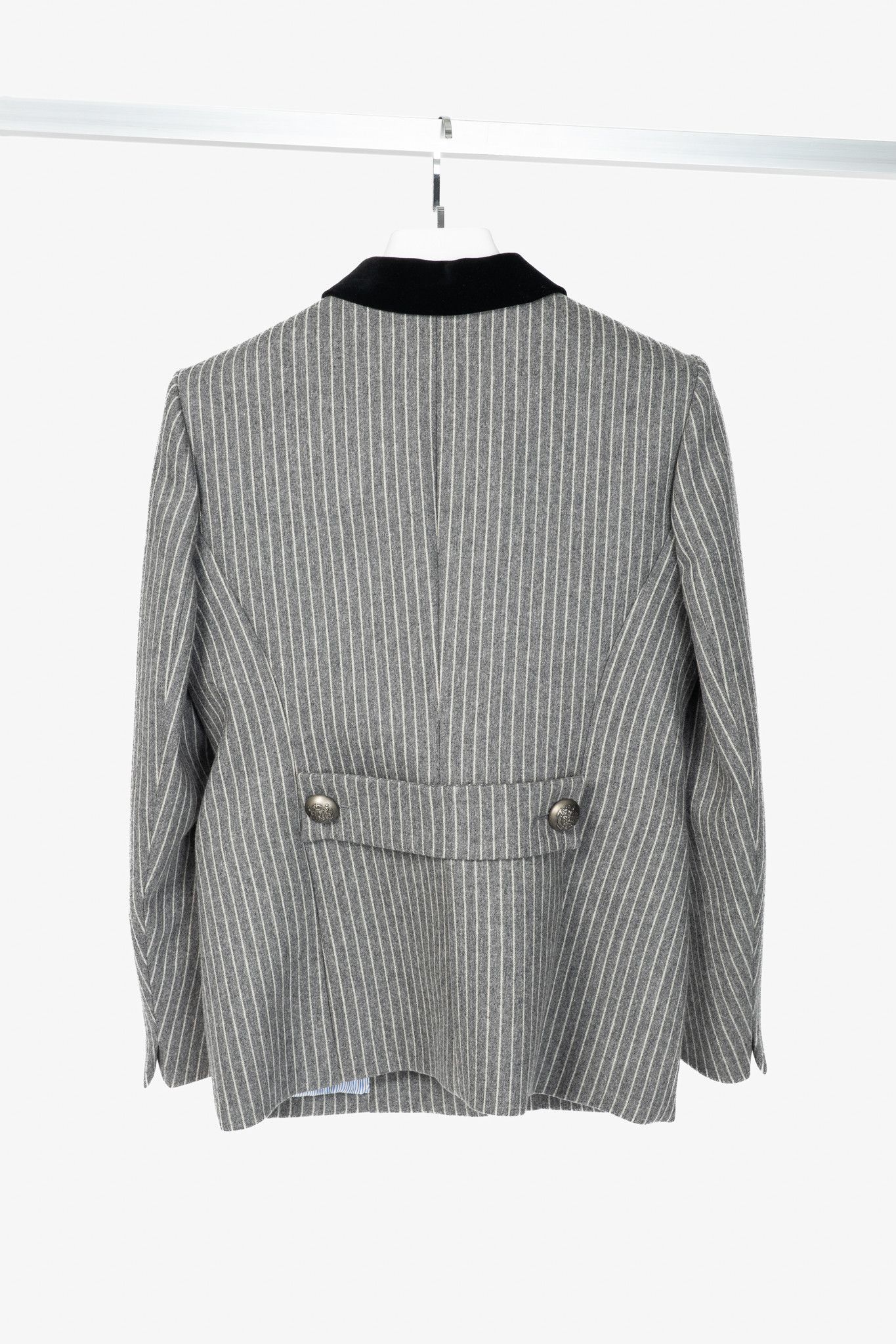 Balenciaga Balenciaga AW07 Pinstripe Wool-Flannel Velvet-Lapel Blazer Size XL / US 12-14 / IT 48-50 - 2 Thumbnail