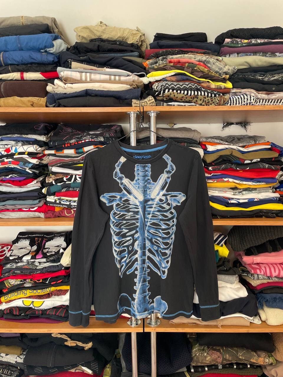 Vintage Y2K Crazy skull Bones Faded Printed longsleeve All Over Rare Size US M / EU 48-50 / 2 - 1 Thumbnail
