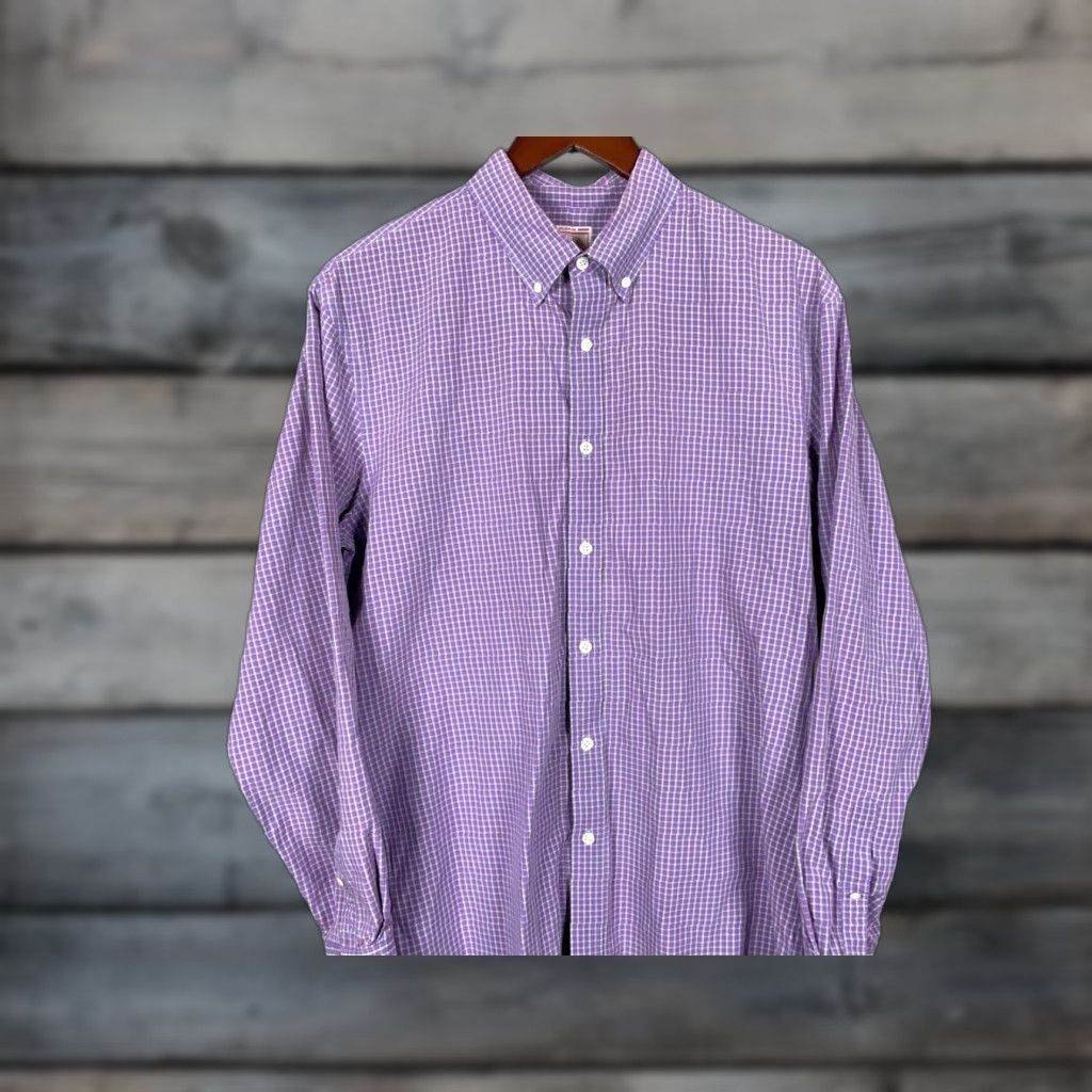 Vintage J. Press Check Pattern Button-Up Shirt Adult XL Purple Gray Slim Fit 90s Mens Size US XL / EU 56 / 4 - 1 Thumbnail