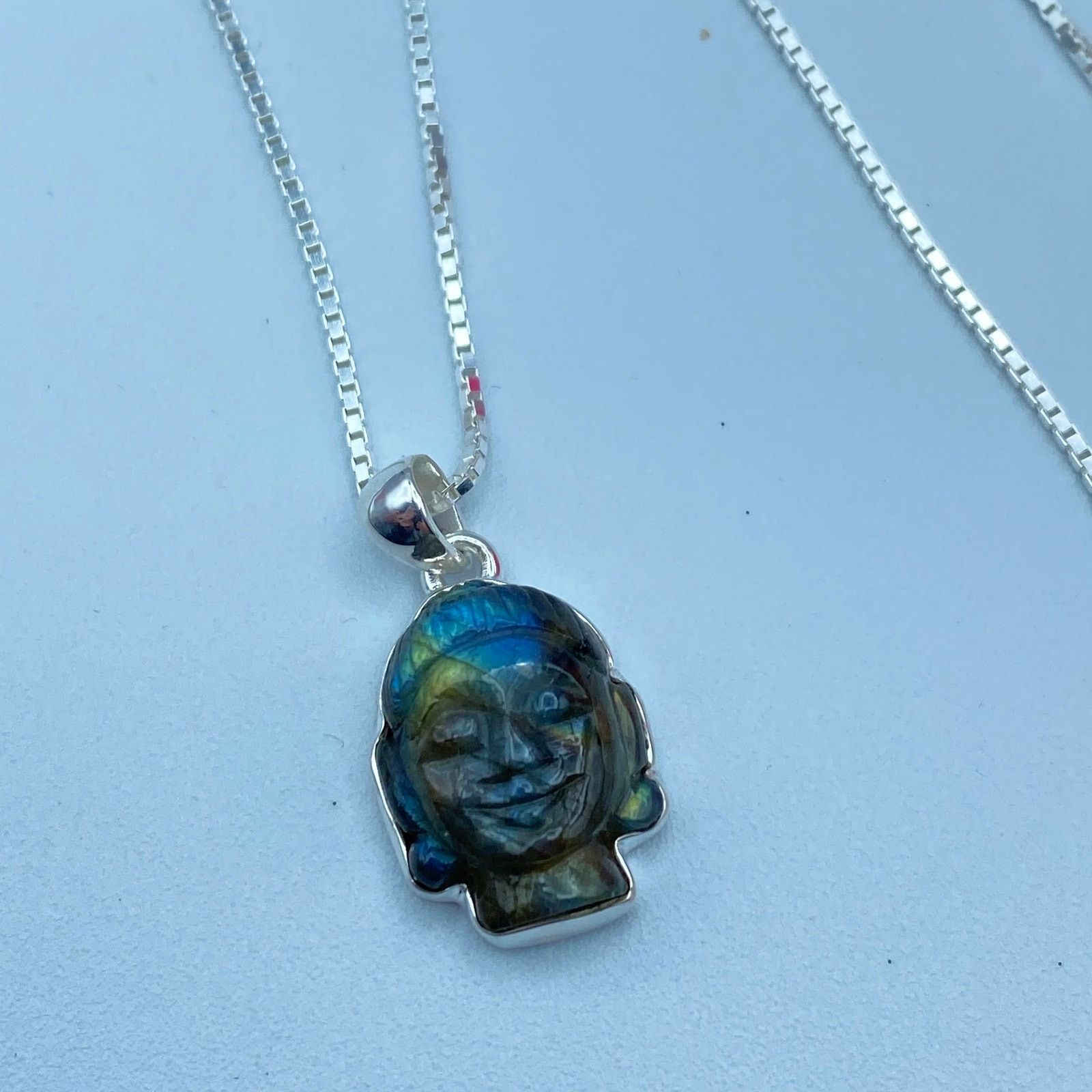 The Unbranded Brand Buddha Carved Labradorite Solid Sterling Silver Necklace Size ONE SIZE - 4 Thumbnail