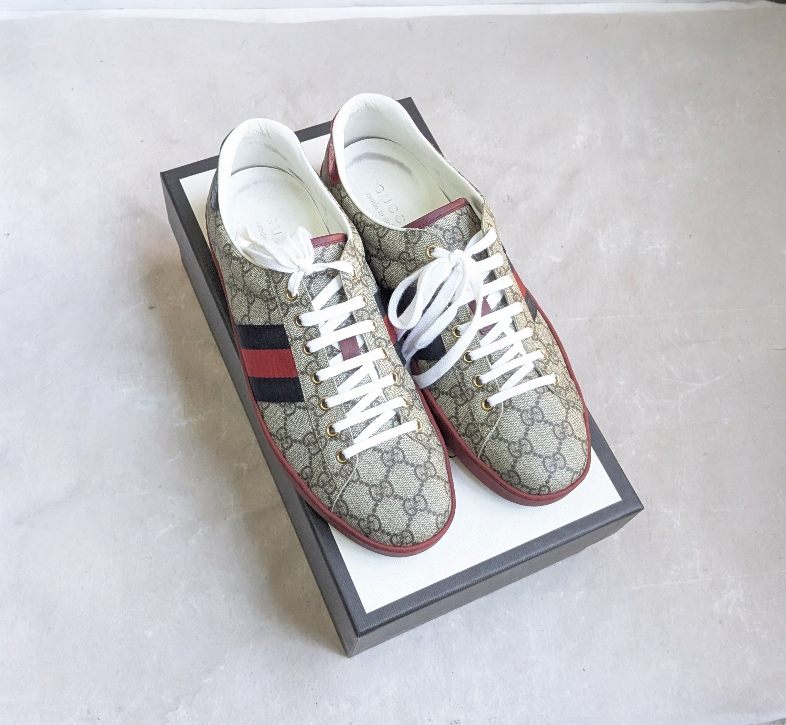 Gucci Gucci Ace Monogram 11 Canvas Logo GG Supreme Red Low Tops Size US 11 / EU 44 - 2 Thumbnail