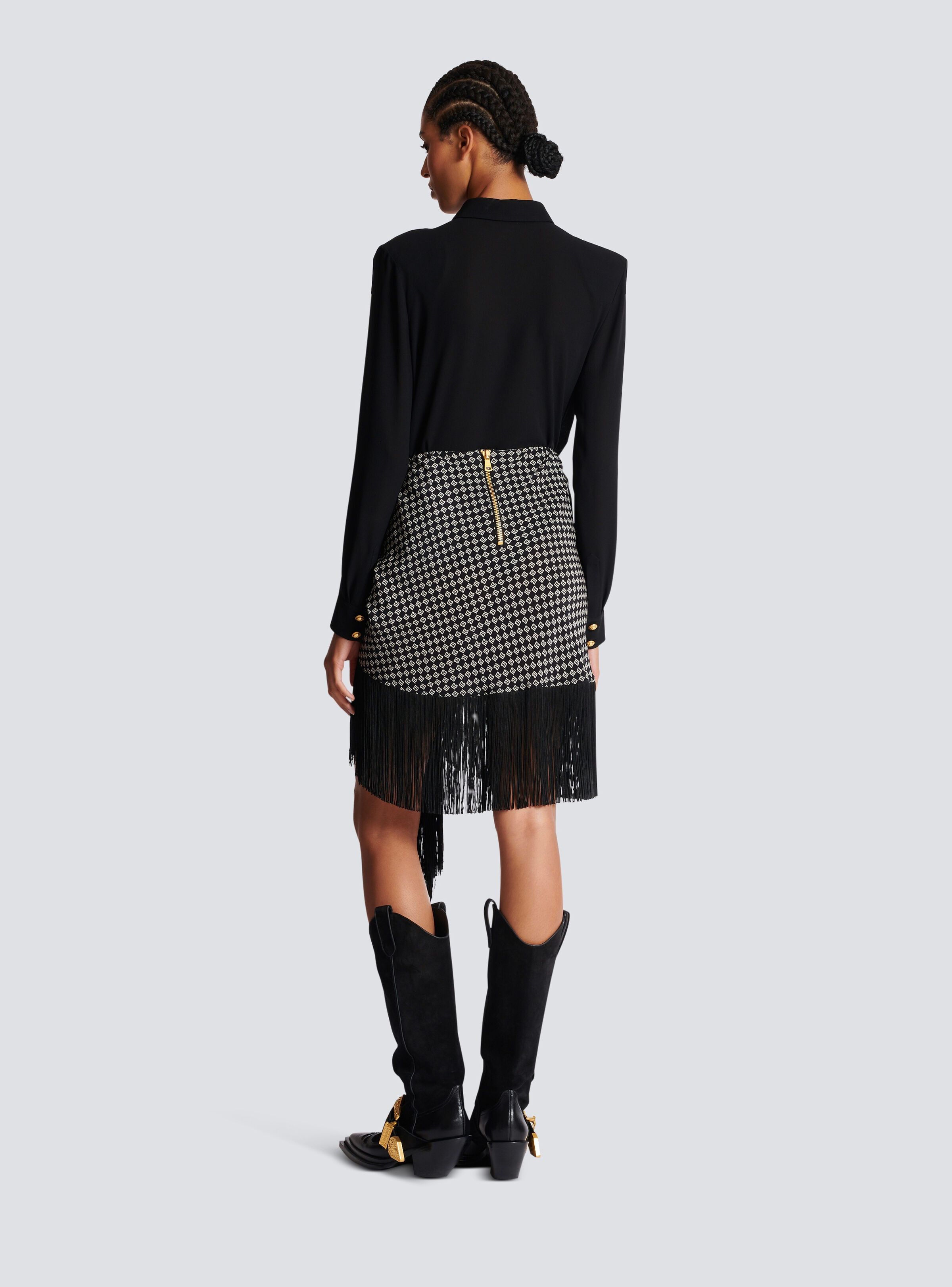 Balmain o1s1wg110825 Fringe Silk Scarf Skirt in Black Size 28" / US 6 / IT 42 - 4 Thumbnail