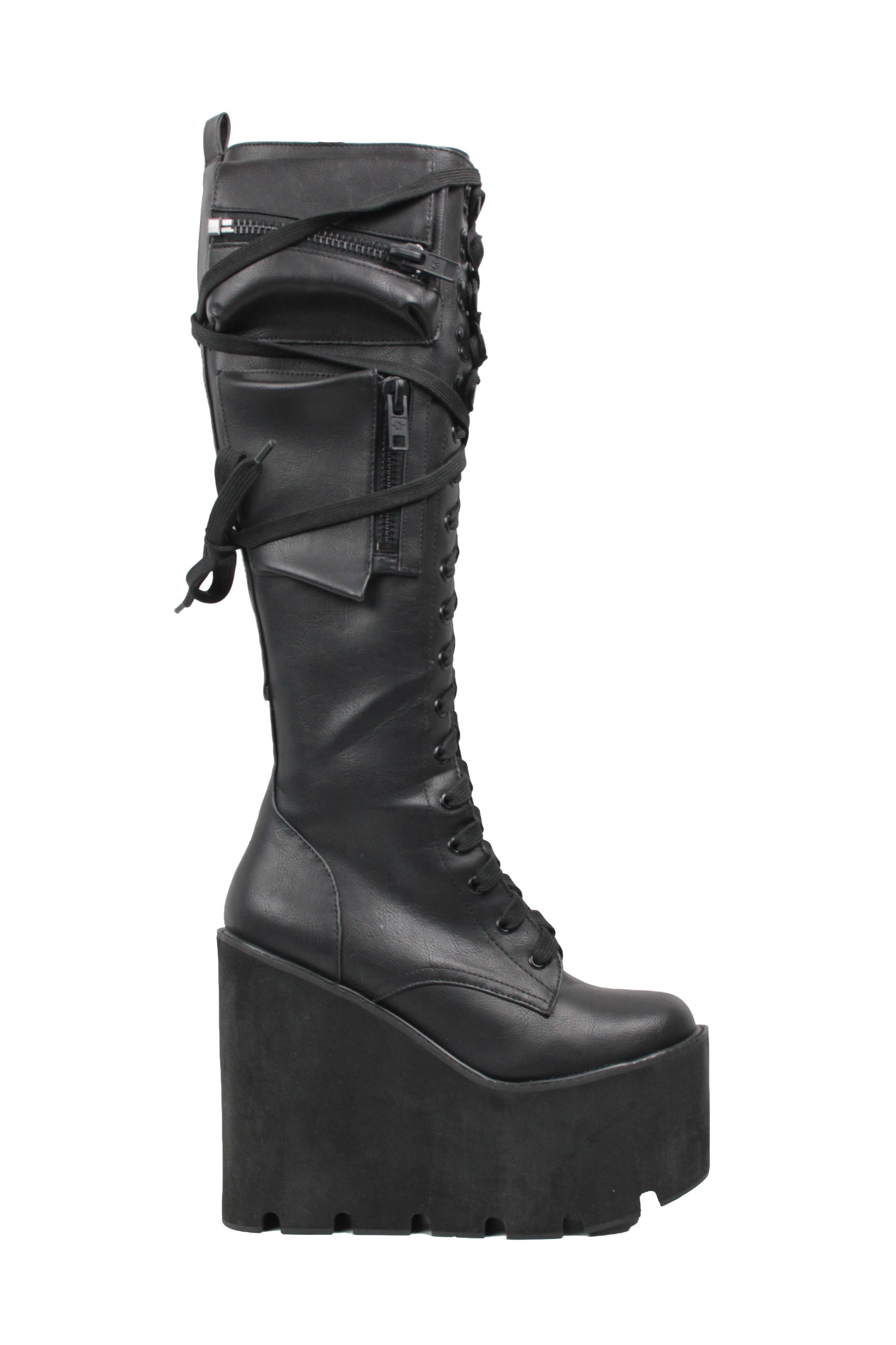 Dolls Kill Current Mood Obsidian Y2K Platform Cargo Wedge Boots Size US 9 / IT 39 - 1 Thumbnail