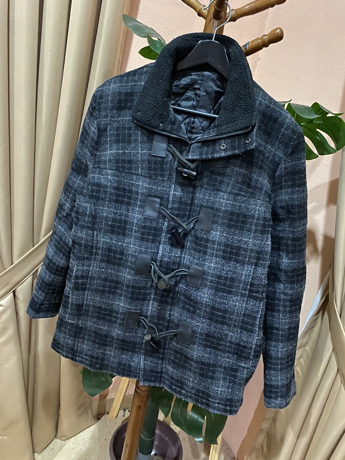 Katharine Hamnett London Hamnetti Wool Blend Duffle Coat – Classic Black Plaid Size L / US 10 / IT 46 - 2 Thumbnail
