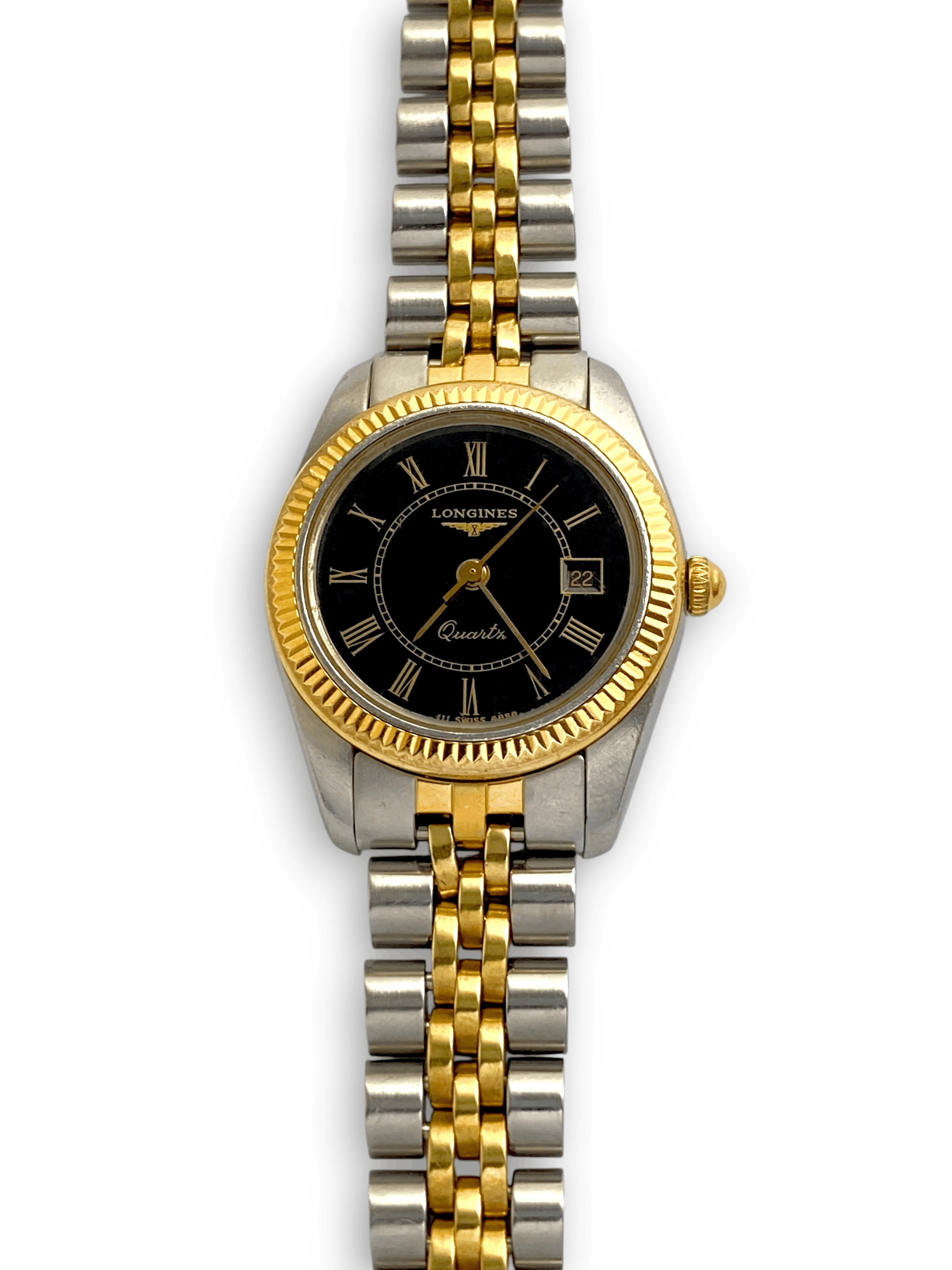 Longines Longines 4858 Black Dial Quartz Ladies Bezel Two Tone Watch Size ONE SIZE - 4 Thumbnail