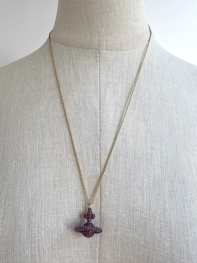 Vivienne Westwood Vivienne Westwood Purple Full Diamond-Set Orb Planet Neckl Size ONE SIZE - 7 Thumbnail