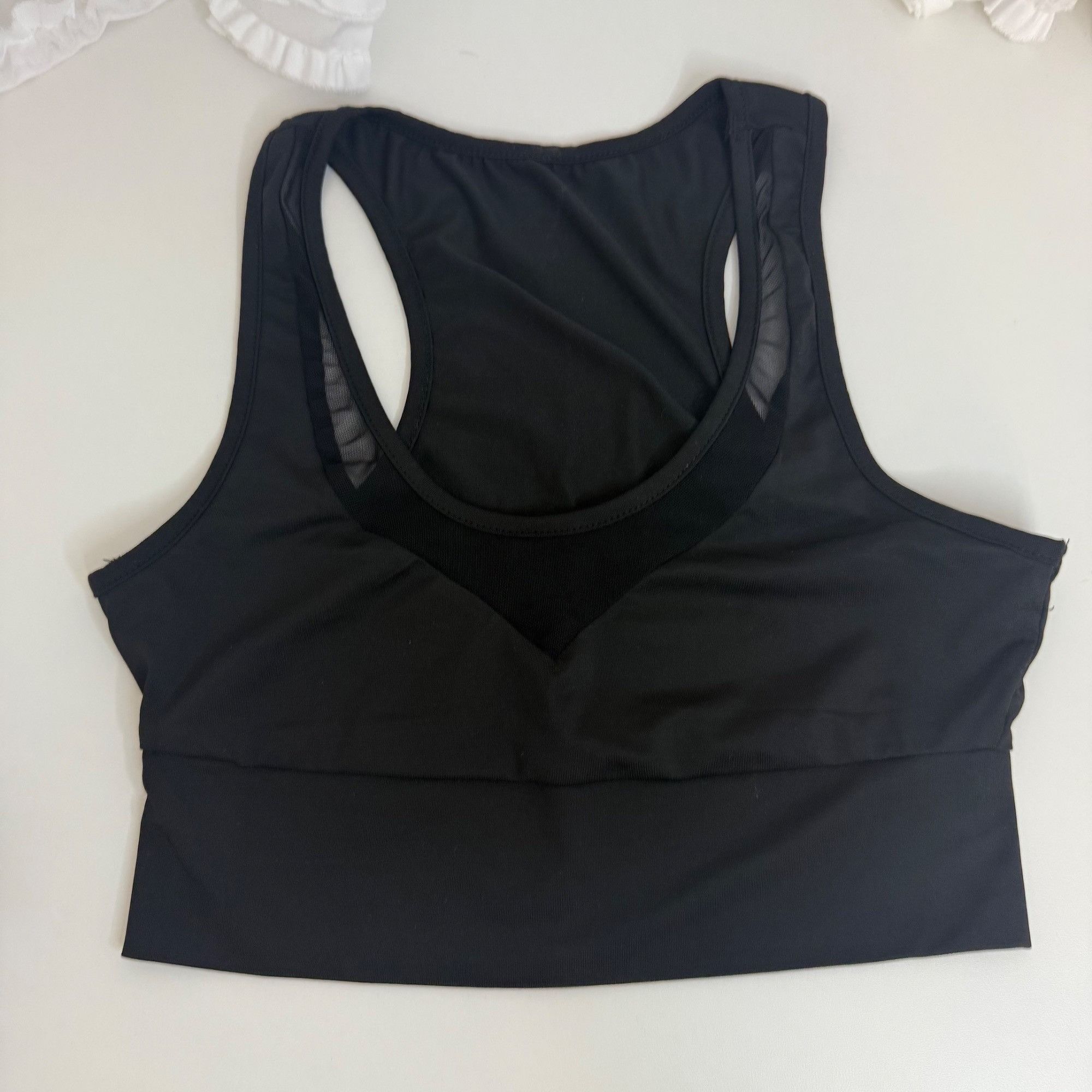 Other Black Racerback Crop Top Mesh Detail Small Size S / US 4 / IT 40 - 1 Thumbnail