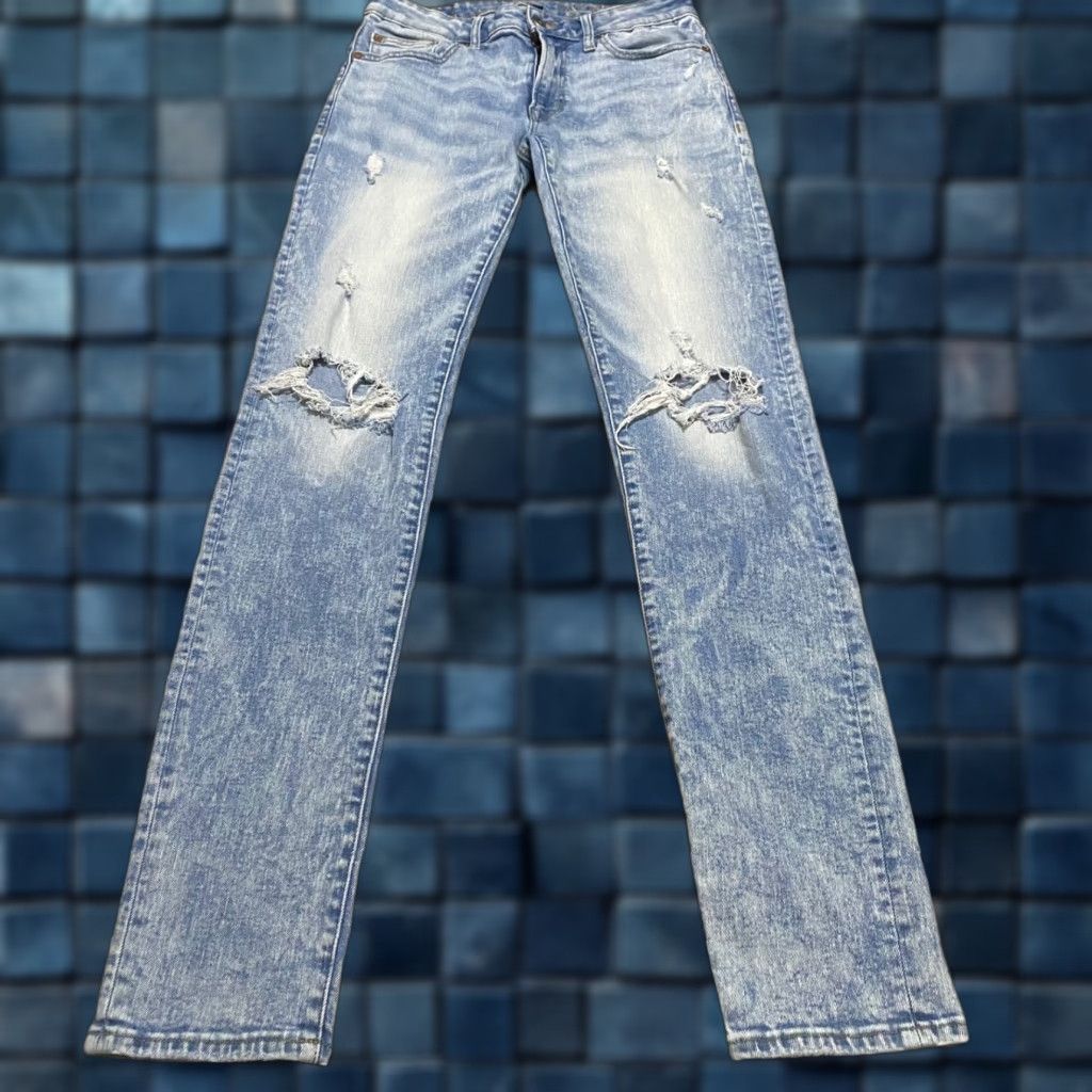 American Eagle Outfitters American Eagle Jeans Mens 30x34 Blue Denim Slim Straight Light Wash Distressed Size US 28 / EU 44 - 1 Thumbnail