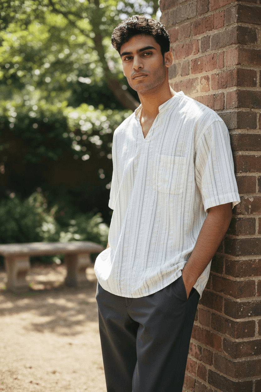 PPFM Striped V-neck Relaxed Cotton Shirts