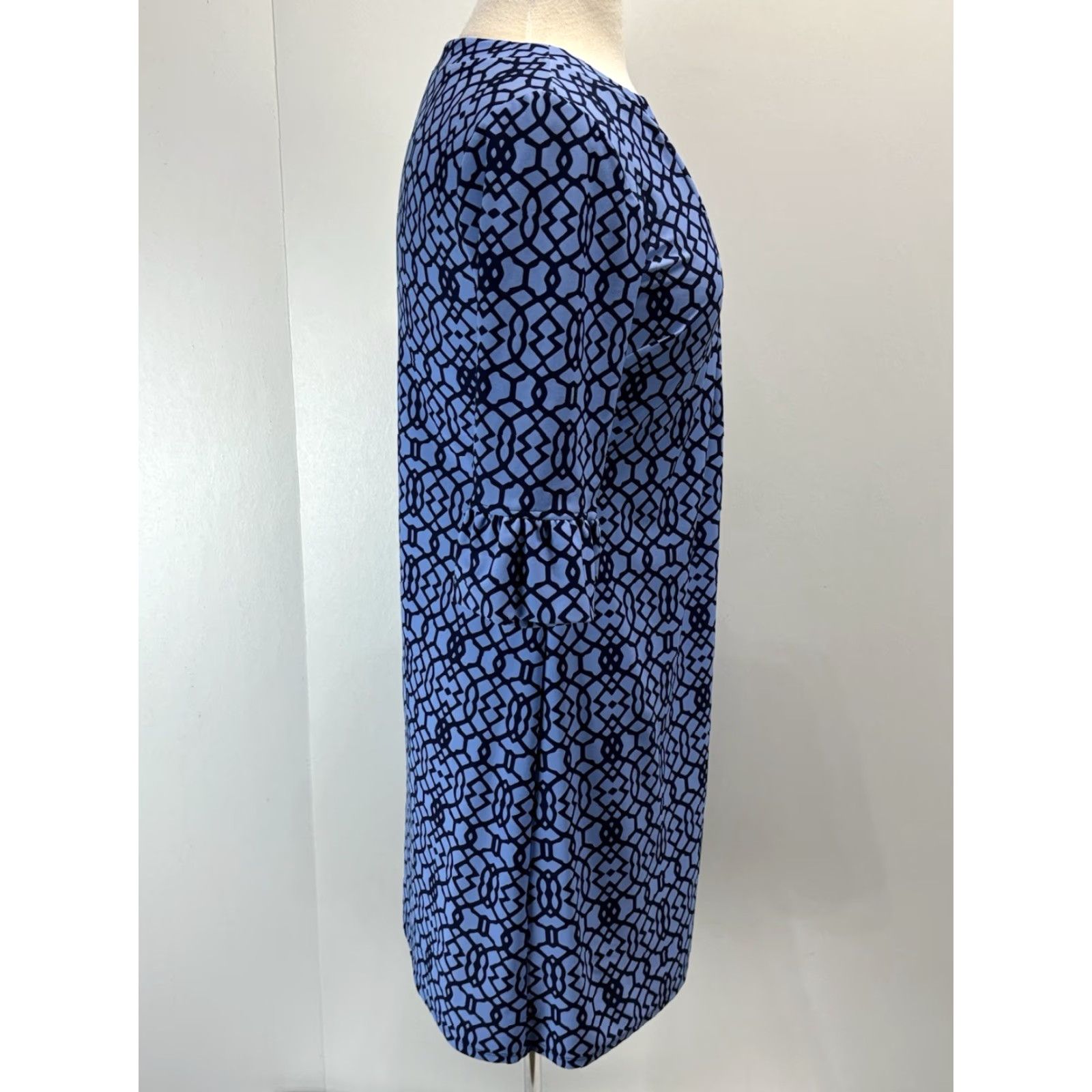 Vintage Jude Connally Blue Geometric Shift Dress Small Womens U-Neck Ruffle Sleeve Casual Size S / US 4 / IT 40 - 4 Thumbnail