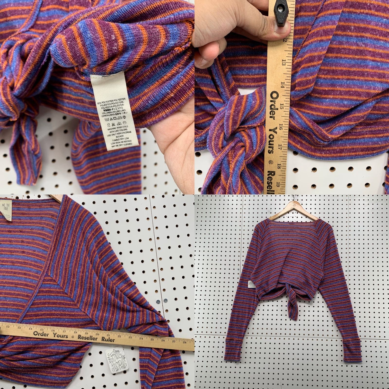 Free People Free People Blouse Women L Purple Linen Striped Cropped Tie V-Neck Casual NWT Size L / US 10 / IT 46 - 8 Thumbnail
