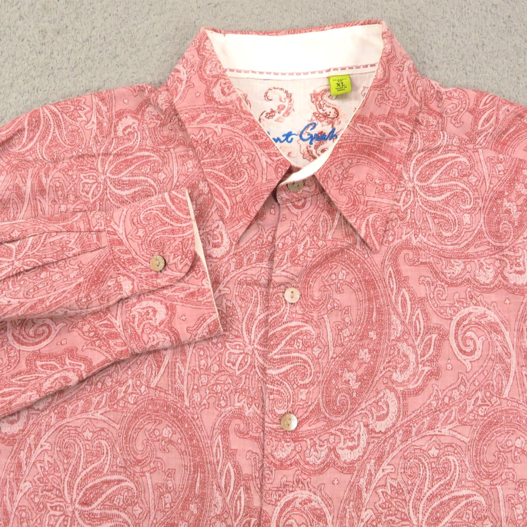 Robert Graham VINTAGE: No — (Not Vintage) Robert Graham Shirt XL Mens Linen Cotton Red Paisley Crazy Flip Cuff Classic Fit Size US XL / EU 56 / 4 - 3 Thumbnail
