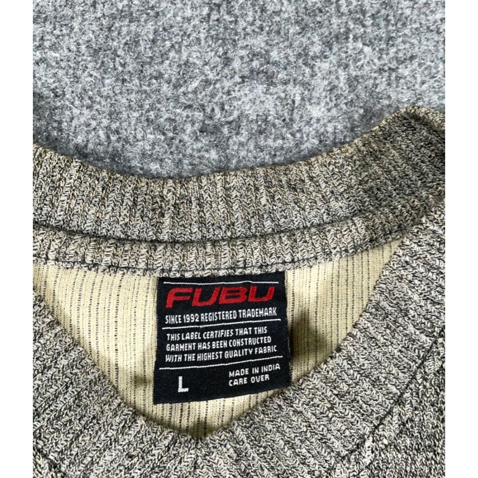 Fubu VINTAGE FUBU Sweater Adult Large Gray Beige V-Neck Ribbed Distressed VTG Y2K Skater Size US L / EU 52-54 / 3 - 3 Thumbnail