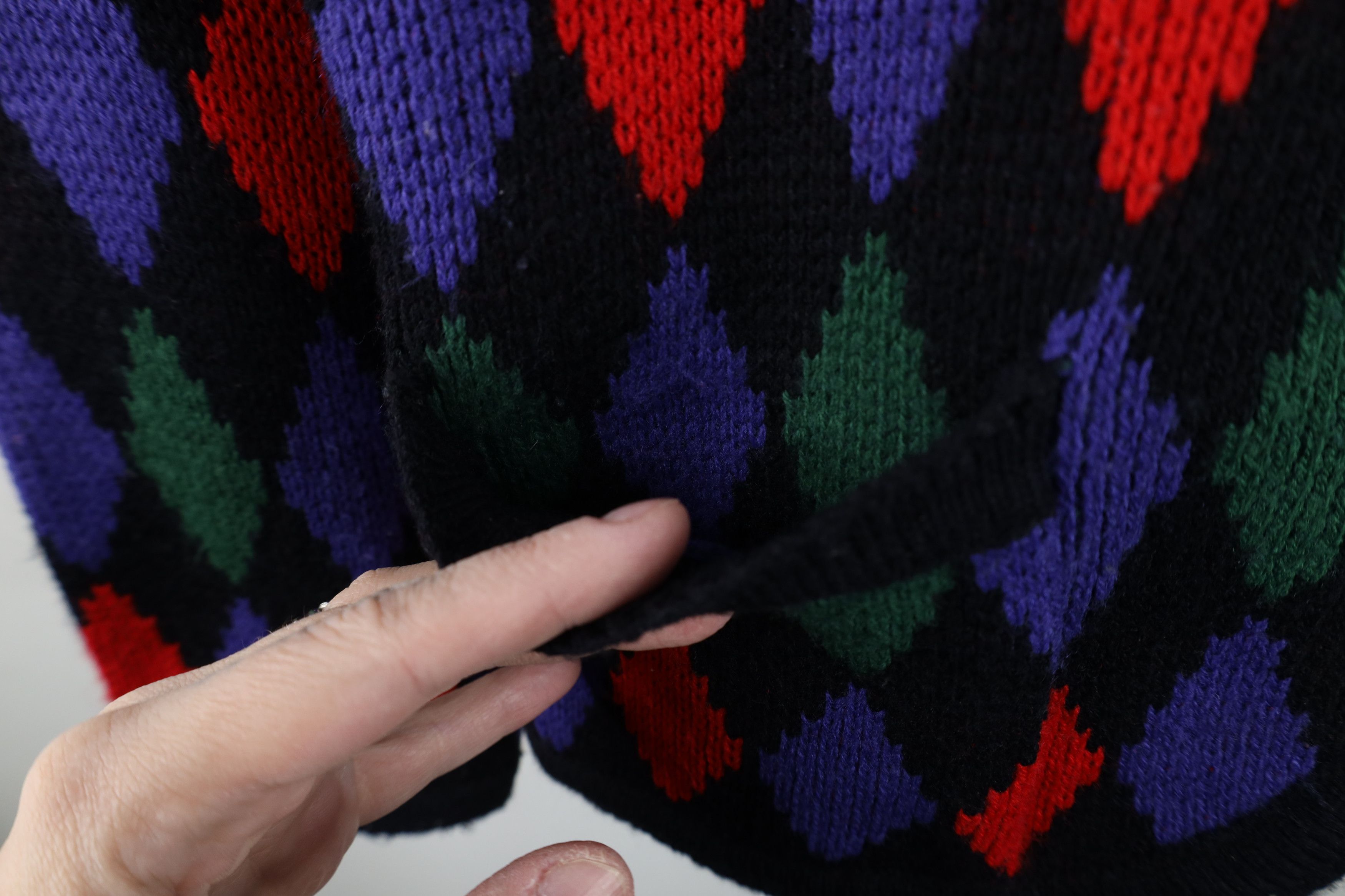 Vintage Vintage 90s Streetwear Diamond Knit Cardigan Sweater Acrylic Size XL / US 12-14 / IT 48-50 - 5 Thumbnail