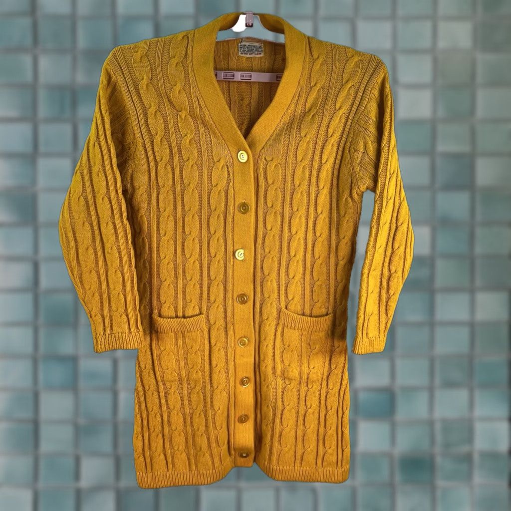 Vintage VINTAGE May's Cardigan Shirt Women S Yellow Cable Knit 80s 90s Bohemian Raglan Sleeve Button Size S/M Size S / US 4 / IT 40 - 1 Thumbnail