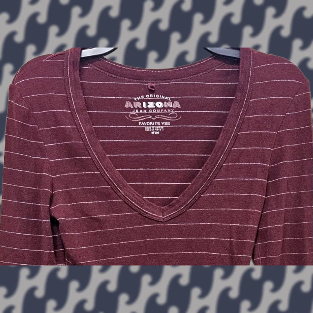 Vintage Favorite V-Neck Striped Long Sleeve T-Shirt Maroon M Women Size M / US 6-8 / IT 42-44 - 1 Thumbnail